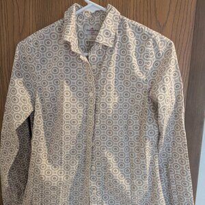 J. Crew Button Down Fitted Geometric Print Cream and Black Top- XS